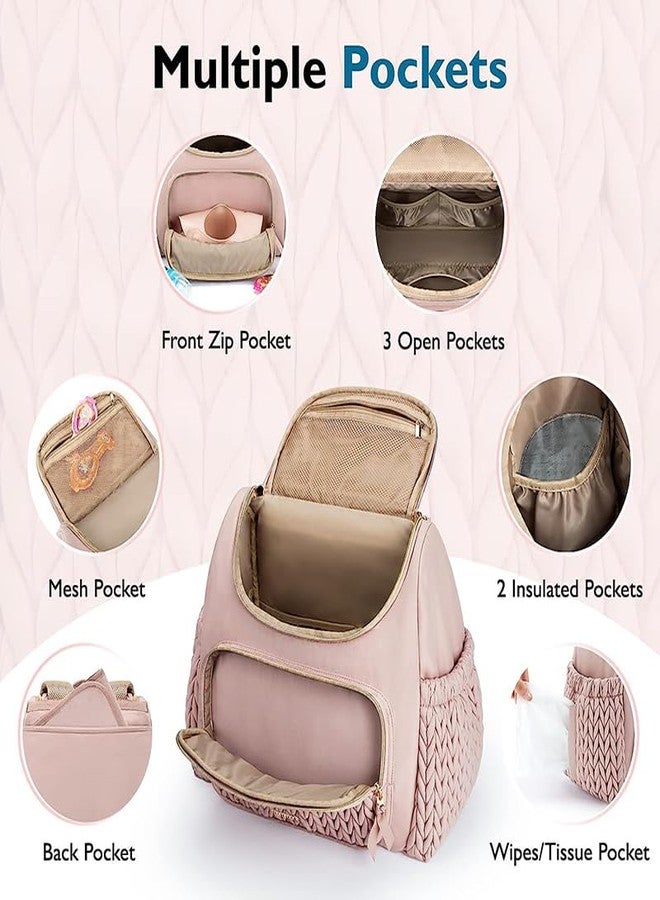 LITTLE CURIOUS حقيبة حفاضات ليتل كيوريوس | حقائب حفاضات للأمهات للسفر | حقائب لحمل أغراض الأم | حقيبة حفاضات أطفال للأمهات للسفر | حقيبة يد وحقيبة ظهر مع سجادة تغيير - وردي فاتح - Image 2